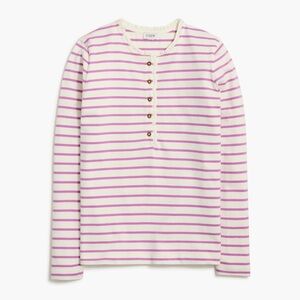 j.crew striped ruffle collar henley in mauve purple ivory xxs long sleeve top